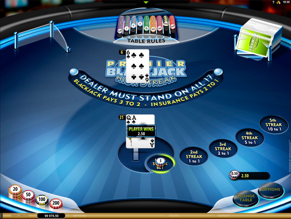 Premier high streak blackjack microgaming